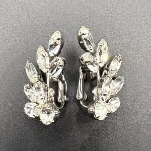 Vintage Silver Tone Clip On Earrings Rhinestone Crystal